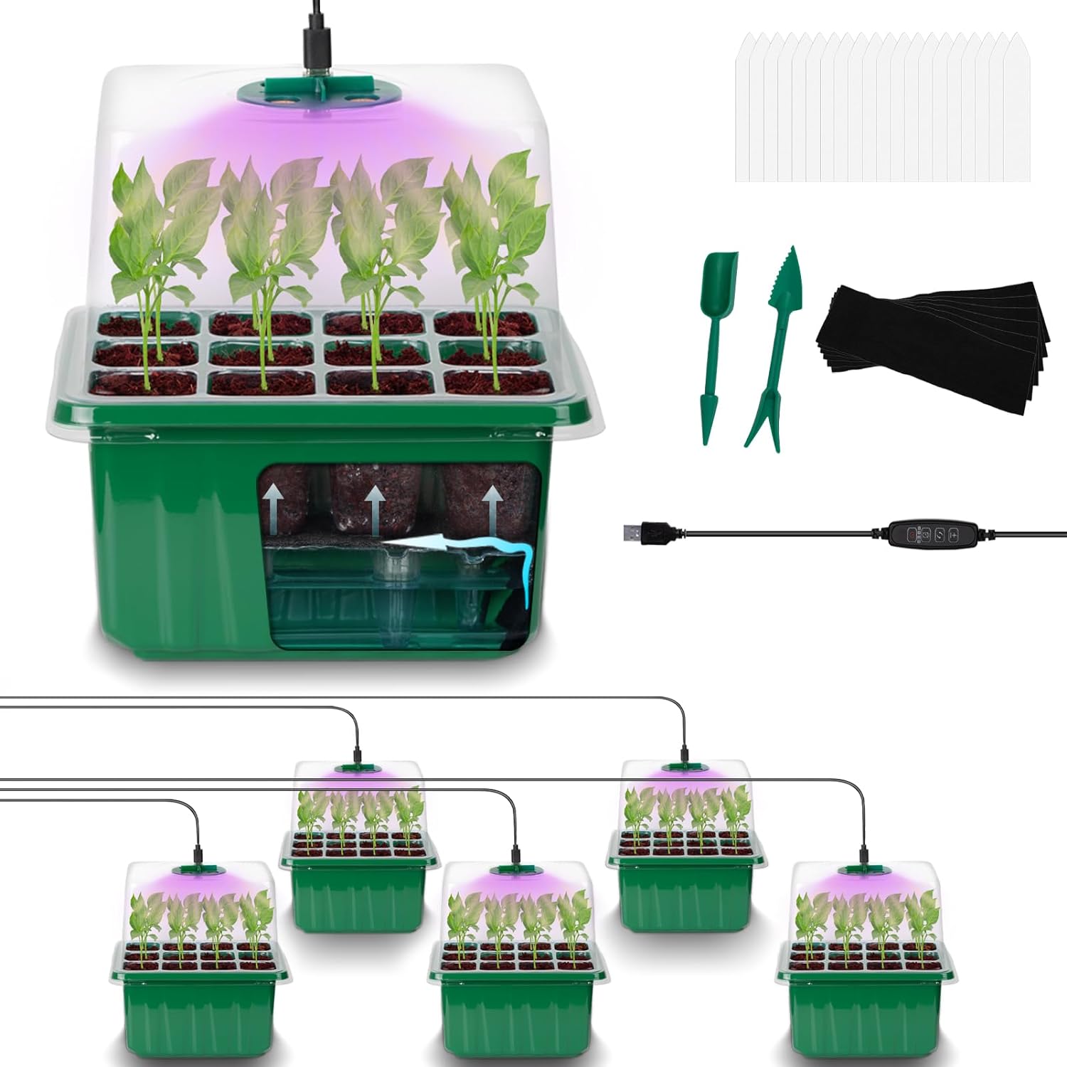 Humidity Dome Kit - Reusable Plastic 6 Pack 72 Cell